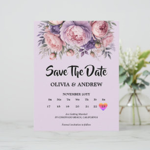 Custom Pink and Purple Floral Save the Date Card