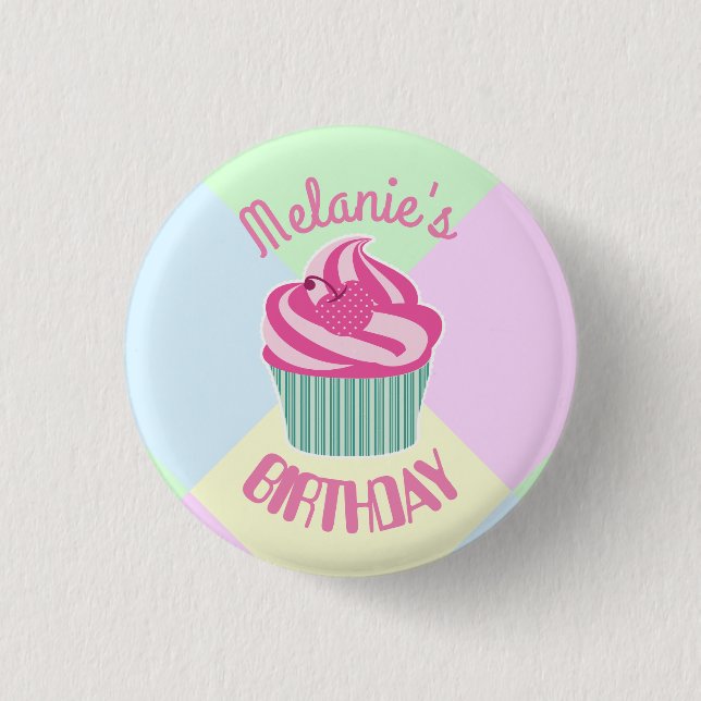 Custom Pink Birthday Cupcake Personalised 3 Cm Round Badge (Front)
