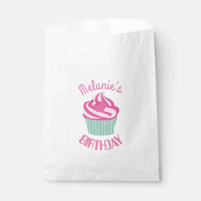 Custom Pink Birthday Cupcake Personalised Favour Bags (Front)