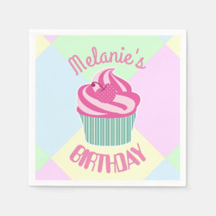 Custom Pink Birthday Cupcake Personalised Napkin