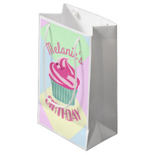 Custom Pink Birthday Cupcake Personalised Small Gift Bag