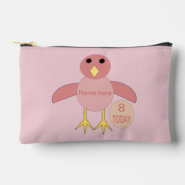 Custom Pink Birthday Girl Chick Accessory Pouch (Front)