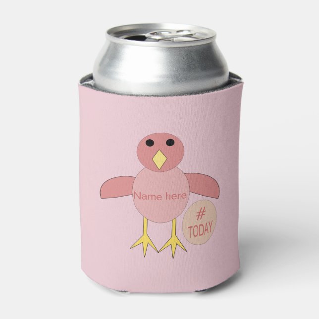 Custom Pink Birthday Girl Chick Can Cooler (Can Front)