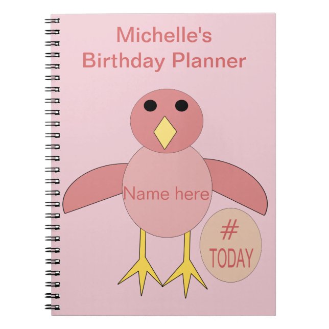 Custom Pink Birthday Girl Chick Notebook (Front)