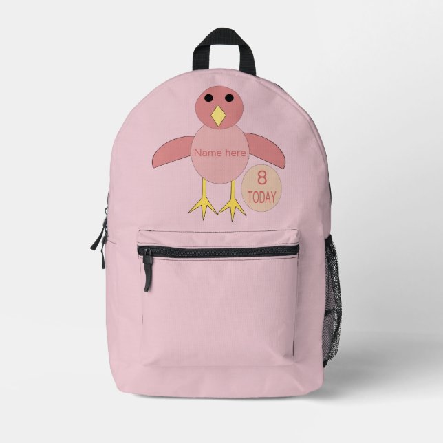 Custom Pink Birthday Girl Chick Printed Backpack (Front)