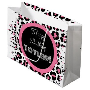 Custom Pink Black & White Cheetah Print Large Gift Bag