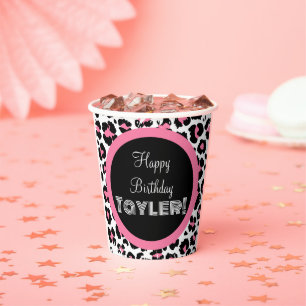 Custom Pink Black & White Cheetah Print Paper Cups
