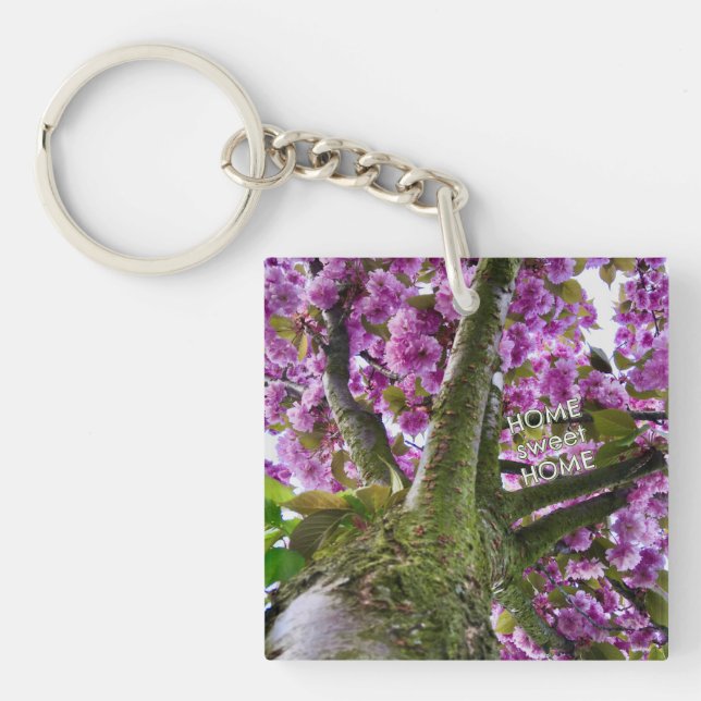 Custom Pink Blooming Tree Crown Photo - Key Ring (Front)
