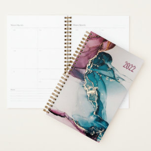 Custom Pink Blue Abstract Marble Undated Weekly 22 Planner