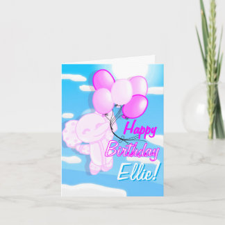 Custom Pink & Blue Cute Elephant Birthday Card