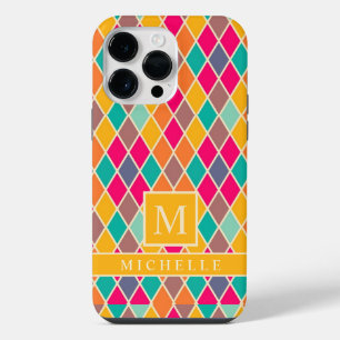 Custom Pink Blue Yellow Purple Diamond Geometric iPhone 14 Pro Max Case