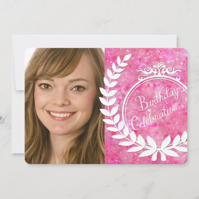 Custom Pink Bokeh Photo Birthday Invite (Front)