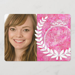 Custom Pink Bokeh Photo Birthday Invite