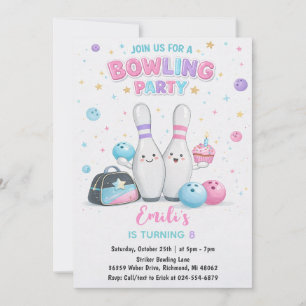 Custom Pink bowling Birthday Party Invitation