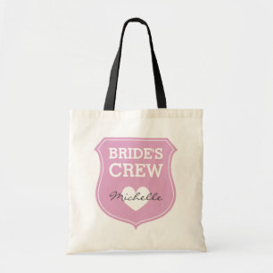 Custom pink brides crew wedding tote bags