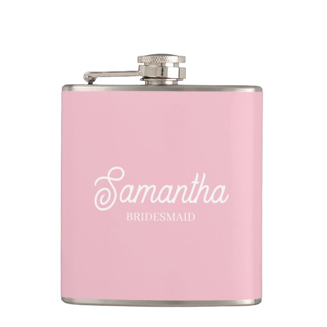 Custom Pink Bridesmaid Proposal Gift Bachelorette Hip Flask (Front)