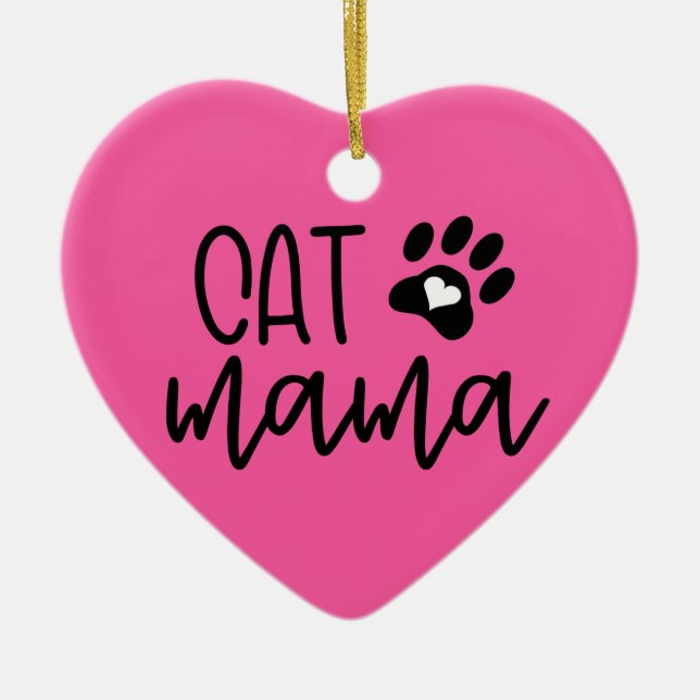Custom Pink Cat Mom Cat Mama Heart Shaped Ceramic Tree Decoration (Front)