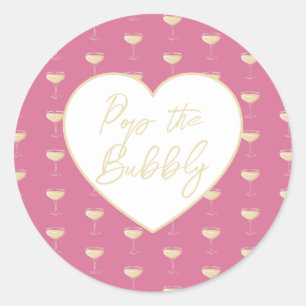 Custom Pink Champagne Glass Bridal Party Sticker