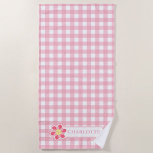 Custom Pink Check Cute Chequerboard Beach Towel
