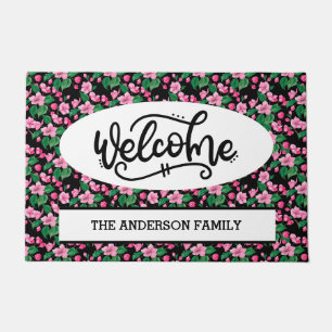 Custom Pink Cherry Blossom Floral Welcome Doormat