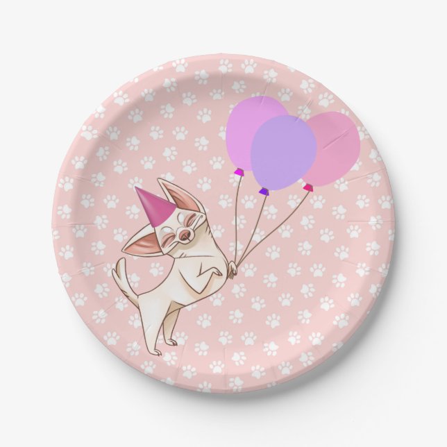 Custom Pink Chihuahua Party Plates (Front)