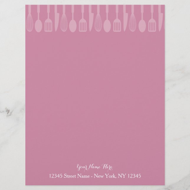Custom pink cooking utensils letterhead stationery (Front)