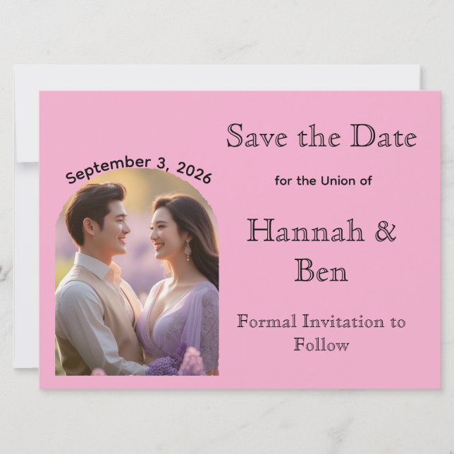Custom Pink Custom Photo Wedding Save the Date  (Front)