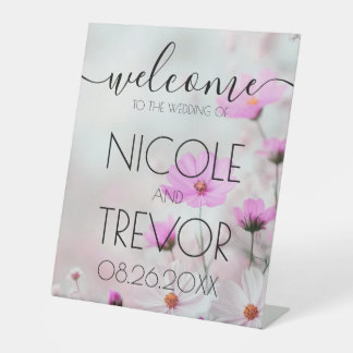 Custom Pink Dainty Flowers Welcome Wedding Pedestal Sign