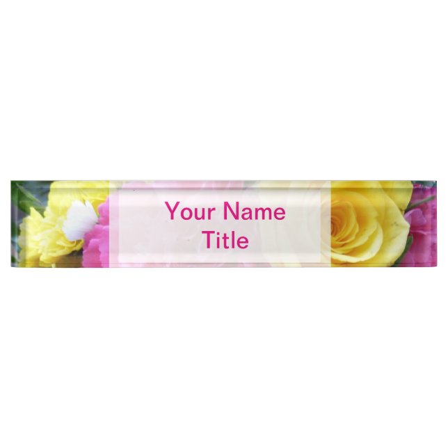 Custom Pink Desk Name Plate Flower Wedding (Front)