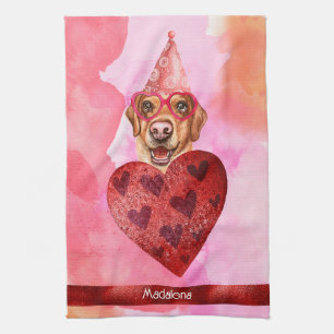 Custom Pink Dog Lover Valentine Gift Labrador Tea Towel