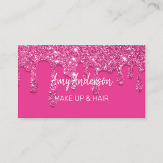 Custom Pink Dripping Glitter Business Card
