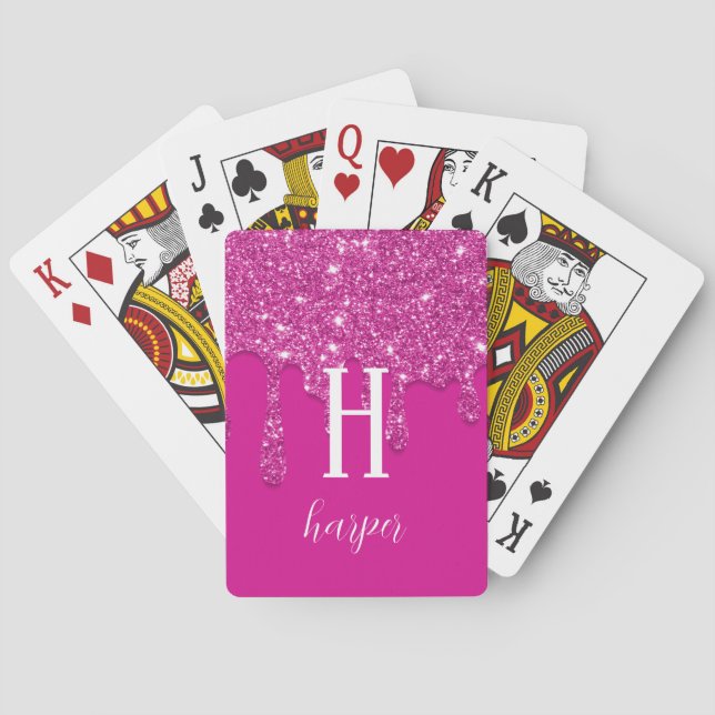 Custom Pink Dripping Glitter Playing Cards (Back)