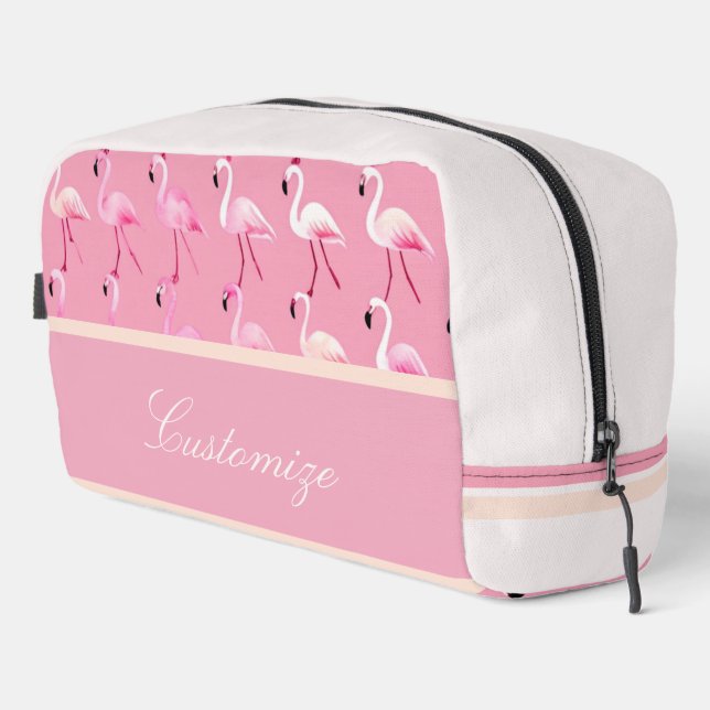 Custom Pink Flamingo Paradise Watercolor Pattern Dopp Kit (Right Corner)
