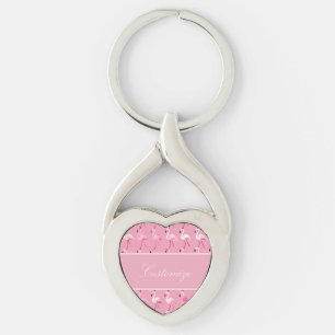 Custom Pink Flamingo Paradise Watercolor Pattern Key Ring