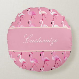 Custom Pink Flamingo Paradise Watercolor Pattern Round Cushion