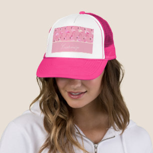 Custom Pink Flamingo Paradise Watercolor Pattern Trucker Hat