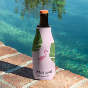 Custom Pink Flamingo Tropical Destination Wedding Bottle Cooler