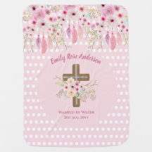 Custom Pink Floral Boho Girls BAPTISM CHRISTENING 