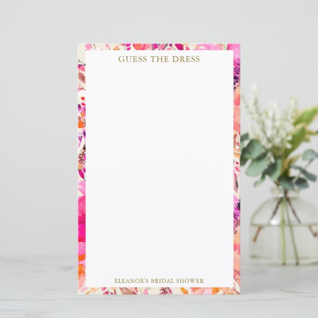 Custom Pink Floral Guess the Dress Bridal Game (Standing Front)