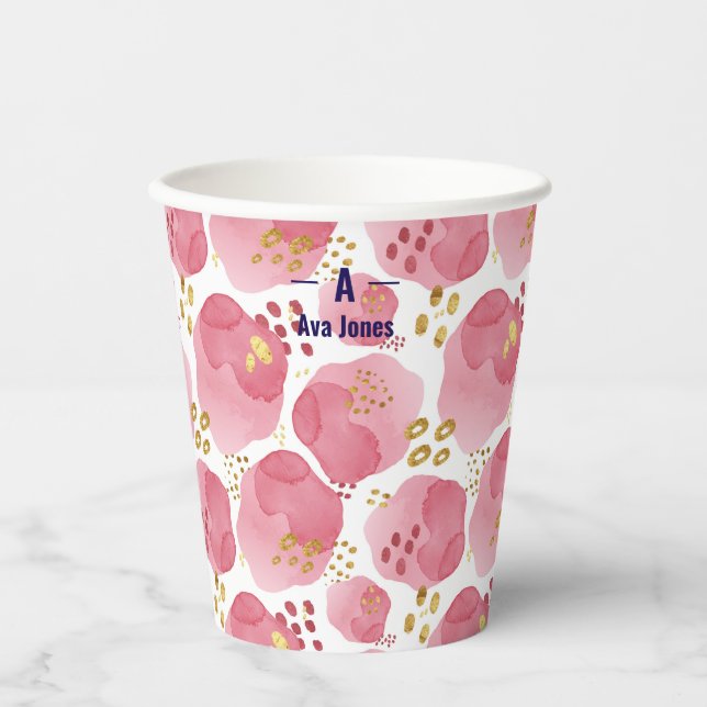 Custom Pink Floral Paper Cups – Blush Watercolor (Front)