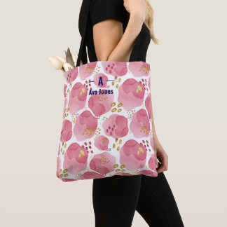 Custom Pink Floral Tote Bag – Watercolor Name Bag