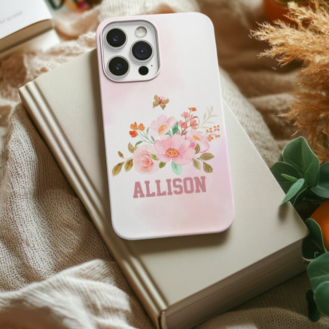 Custom Pink Floral Tough Case, Birthday Gift Case-Mate iPhone Case (bridesmaid gift, gift for mom, gift for women, graduation gift for her, birthday for women, mom gift)