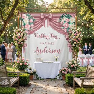 Custom Pink Floral Wedding Backdrop Tapestry