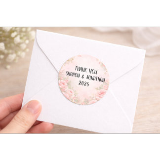 Custom Pink Floral Wedding Thank You Sticker