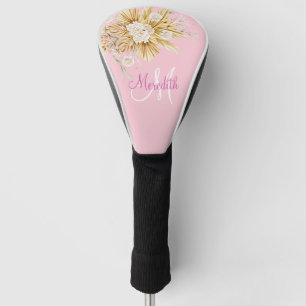 Custom Pink Flowers Monogram Name Golf Head Cover