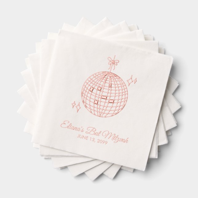 Custom Pink Foil Disco Ball Bat Mitzvah Napkins (Insitu (Stacked))