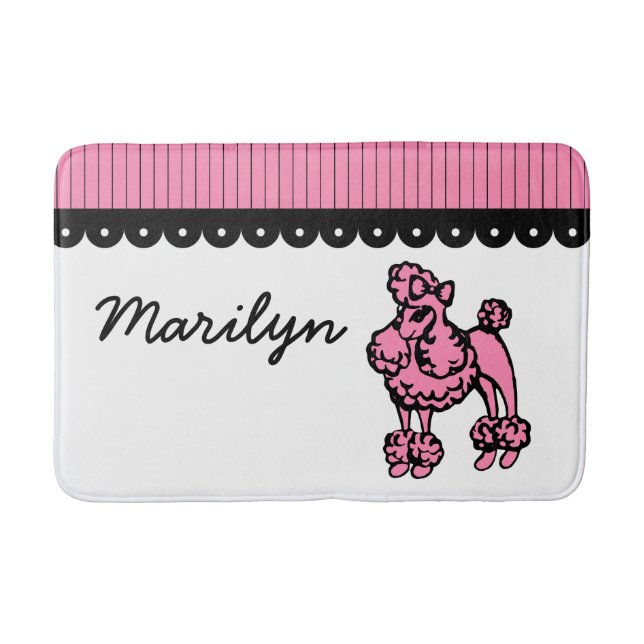 Custom Pink French Poodle Bath Mat Bathroom Rug (Front)