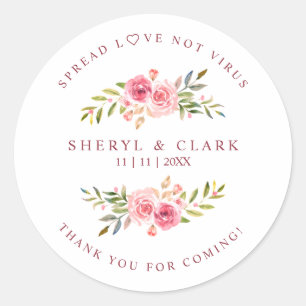 Custom Pink Garland Wreath Wedding Sanitizer Classic Round Sticker