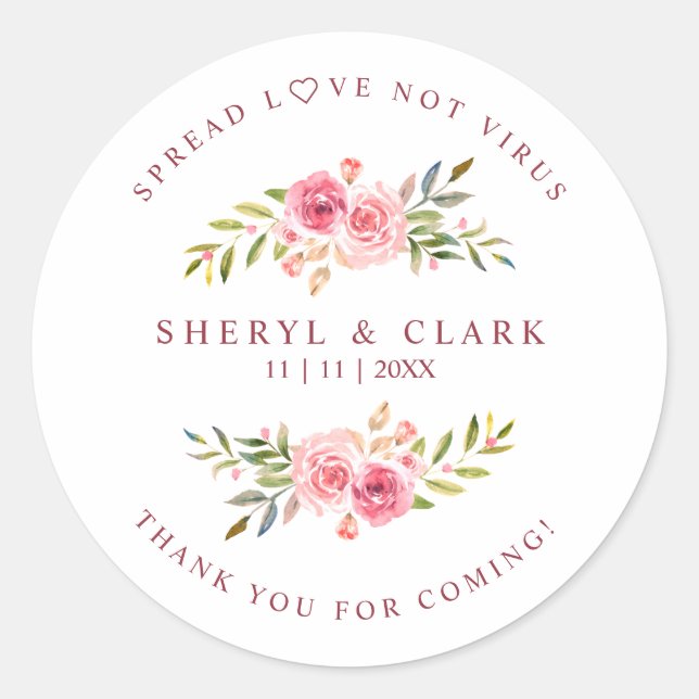 Custom Pink Garland Wreath Wedding Sanitizer Classic Round Sticker (Front)