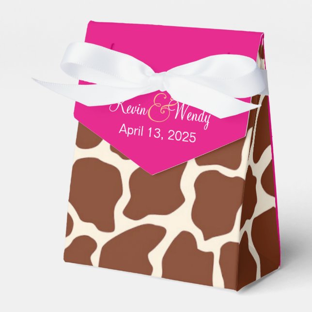 Custom Pink Giraffe Wedding Favour Boxes (Front Side)